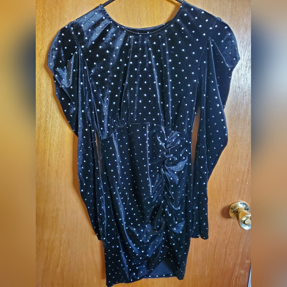 Betsey Johnson Black Velvet Polka Dot Dress Size Small